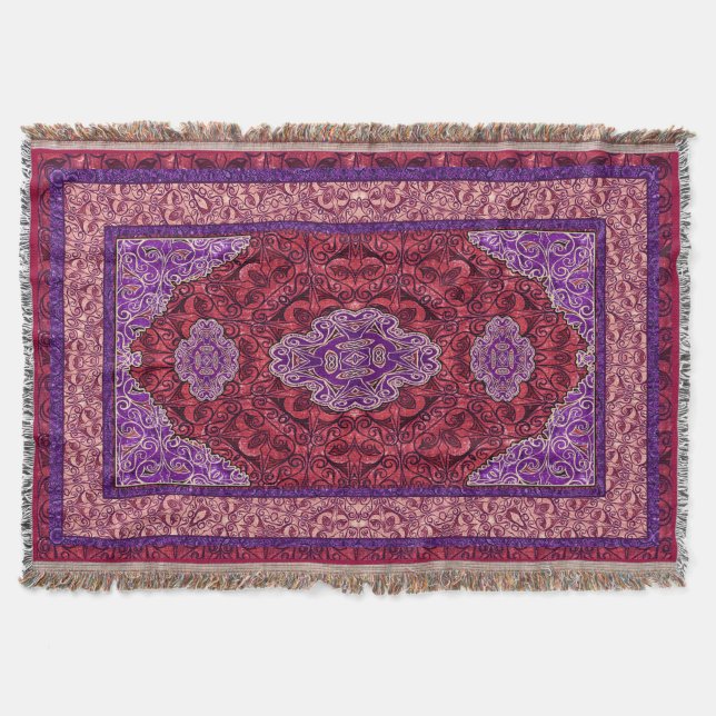 Oriental Persian Pink Throw Blanket (Front)