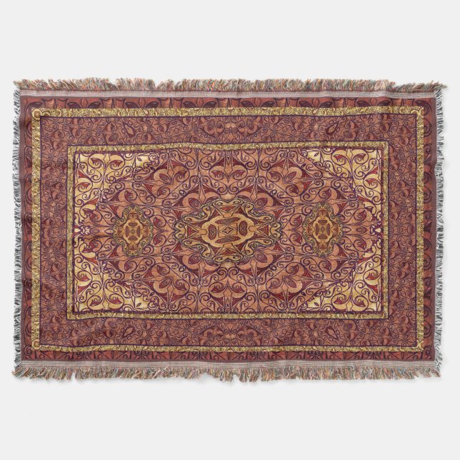 Oriental Persian Red Gold Throw Blanket (Front)