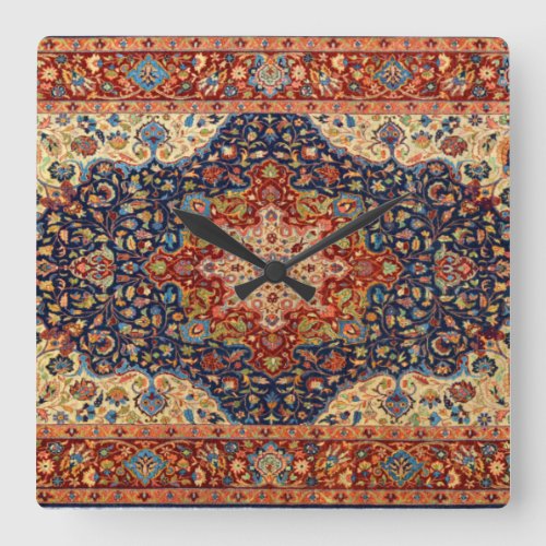 Oriental Persian Turkish Carpet Pattern Square Wall Clock