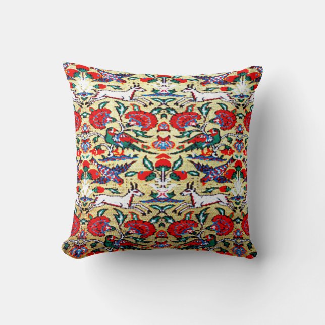 Oriental Persian , Turkish Pattern, Animals Throw Pillow (Front)