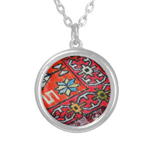 Oriental Persian , Turkish Pattern, Carpet Silver Plated Necklace