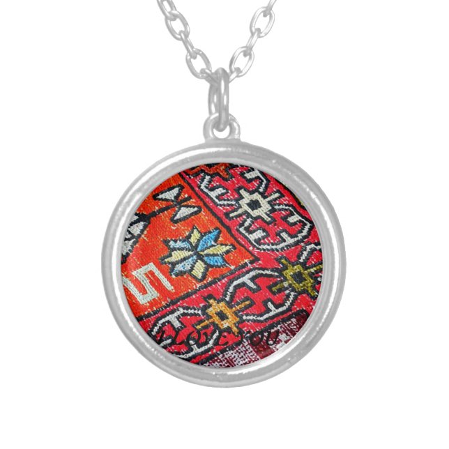 Oriental Persian , Turkish Pattern, Carpet Silver Plated Necklace (Front)