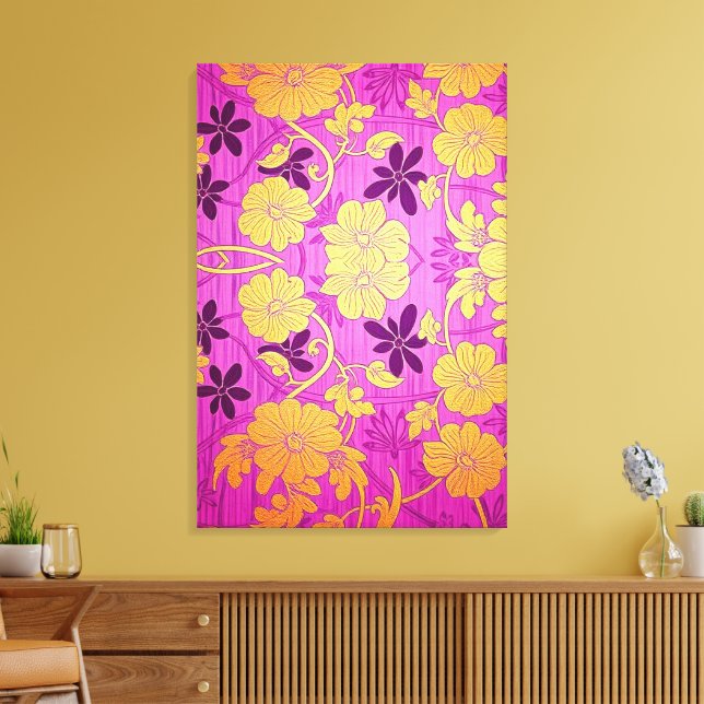 ORIENTAL Pink Golden Pattern - Wrapped Canvas Print (Insitu(LivingRoom))