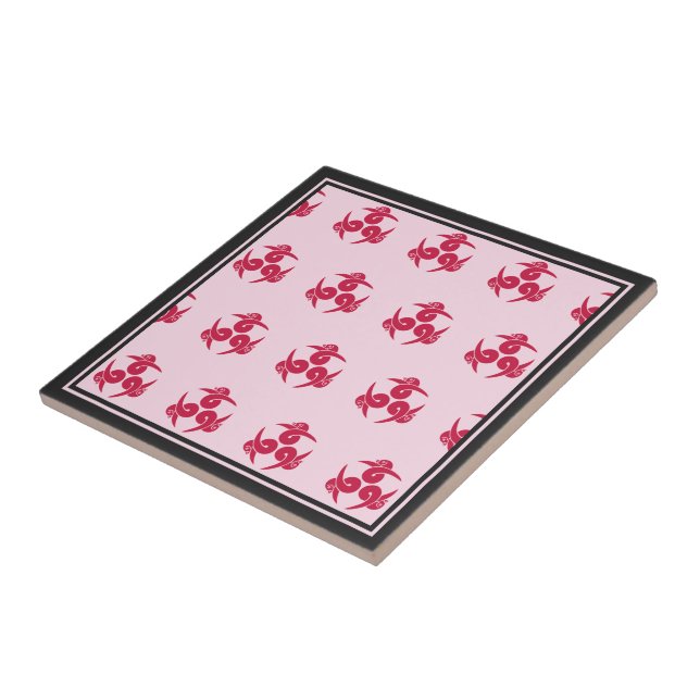 Oriental Pink Grey Three Geese Japan Mon Art Ceramic Tile (Side)