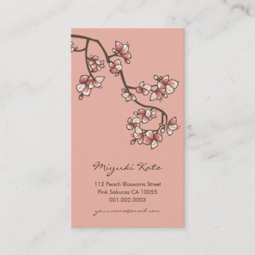 Oriental Pink Peach Blossoms Elegant Chic Sakura Business Card