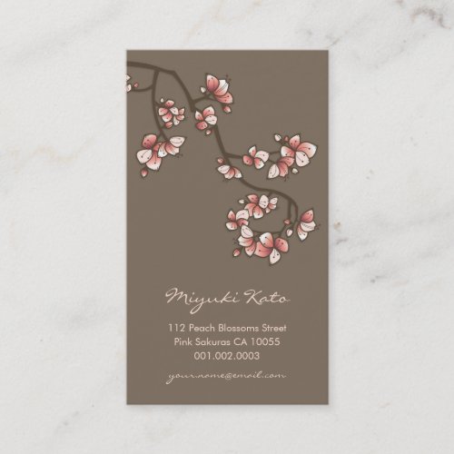 Oriental Pink Peach Blossoms Elegant Chic Sakura Business Card