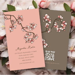 Oriental Pink Peach Blossoms Elegant Chic Sakura Business Card