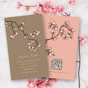 Oriental Pink Peach Blossoms Elegant Sakura Kraft Business Card