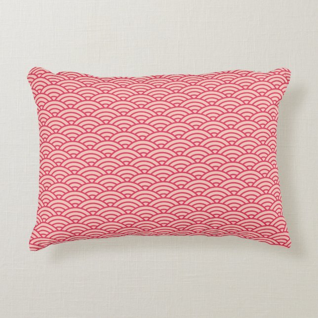 Oriental Pink Sakura Koinobori Fish Scale Pattern Accent Pillow (Front)