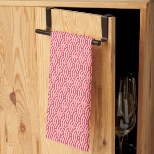 Oriental Pink Sakura Koinobori Fish Scale Pattern Kitchen Towel