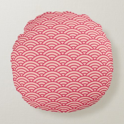 Oriental Pink Sakura Koinobori Fish Scale Pattern Round Pillow