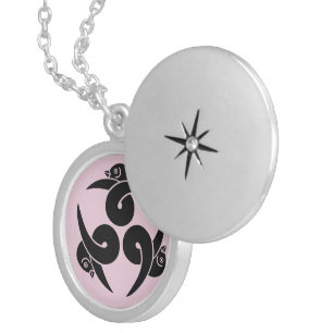 Oriental Pink Three Geese Japan Mon Vector Art Locket Necklace