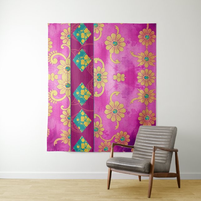 ORIENTAL Pink Turquoise Floral - Tapestry (In Situ)