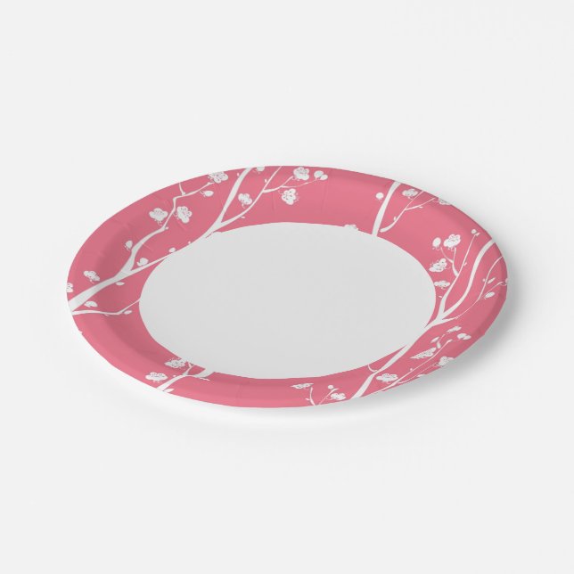 Oriental plum blossom pattern paper plates (Angled)