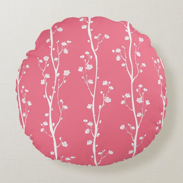 Oriental plum blossom pattern round pillow (Front)