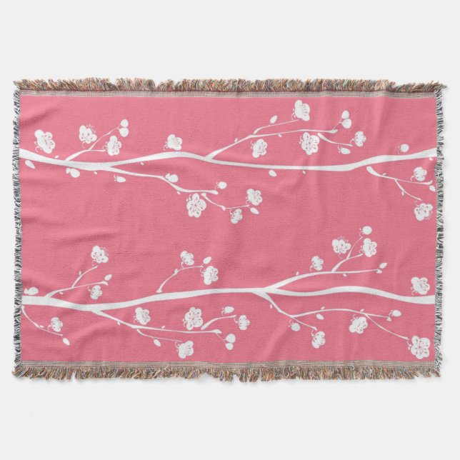 Oriental plum blossom pattern throw blanket (Front)