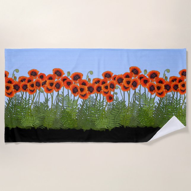 Oriental Poppy Garden Beach Towel (Front)