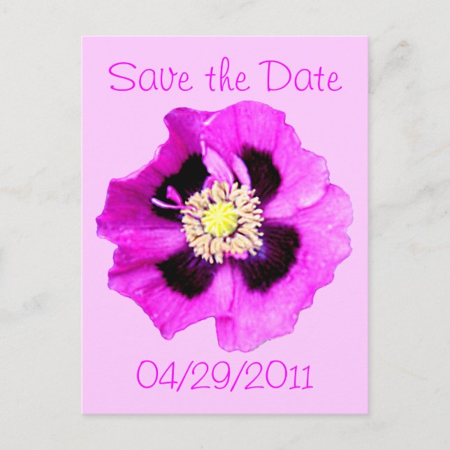 Oriental Poppy 'Save the Date' postcard pink (Front)