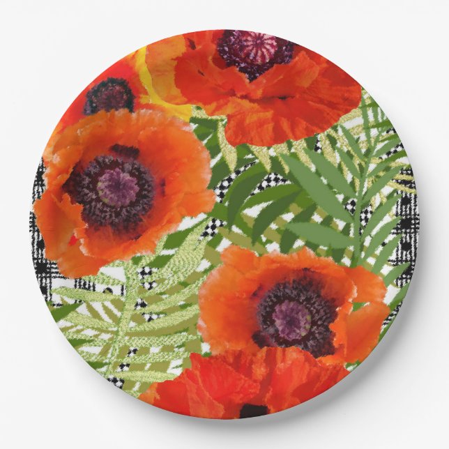 Oriental Poppy Style Paper Plates (Front)