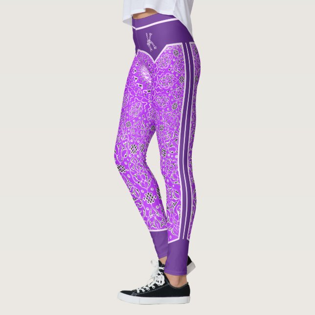 Oriental Purple Arabesques Monogram Customized Leggings (Left)