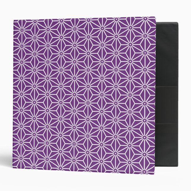 Oriental Purple Ayame Asanoha Japan Pattern 3 Ring Binder (Front/Inside)