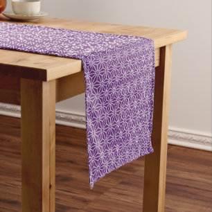 Oriental Purple Ayame Asanoha Japan Pattern Short Table Runner