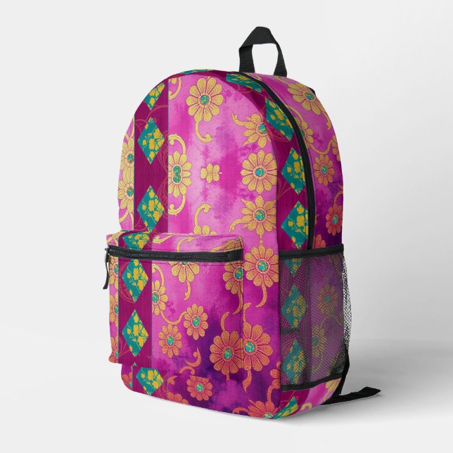 ORIENTAL Purple Pink Pattern - Backpack (Back Corner Right)