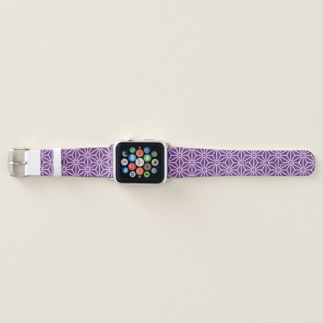Oriental Purple White Ayame Asanoha Japan Pattern Apple Watch Band (Front)