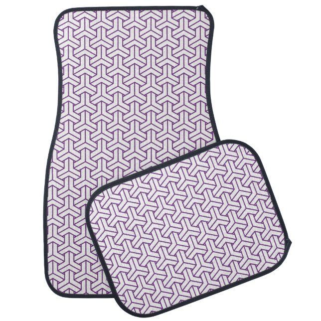 Oriental Purple White Ayame Japan Bishamon Pattern Car Floor Mat (Set)