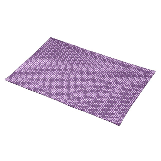 Oriental Purple White Ayame Japan Bishamon Pattern Cloth Placemat (On Table)