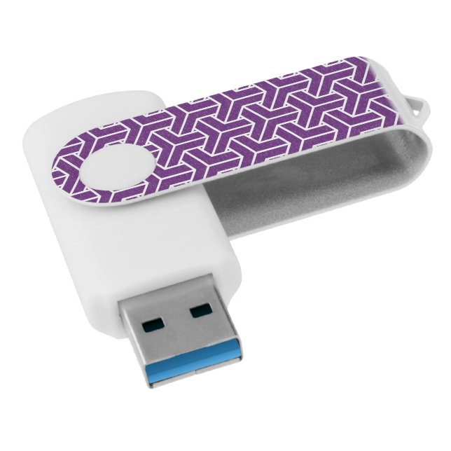 Oriental Purple White Ayame Japan Bishamon Pattern Flash Drive (Angled)