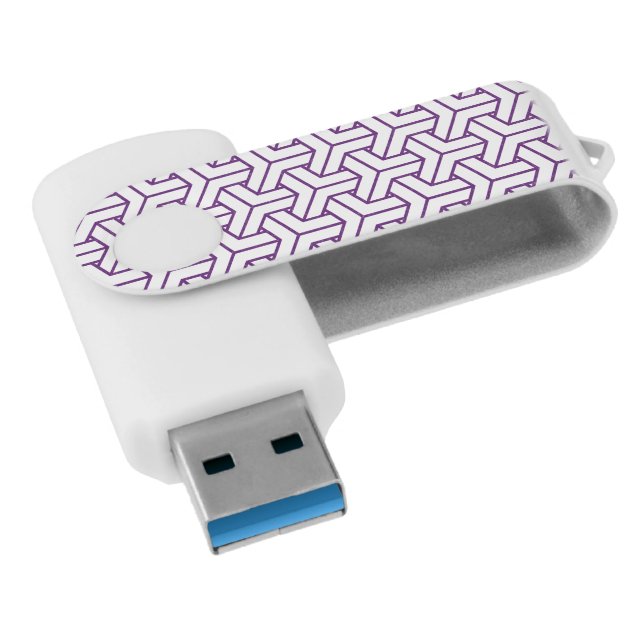 Oriental Purple White Ayame Japan Bishamon Pattern Flash Drive (Angled)