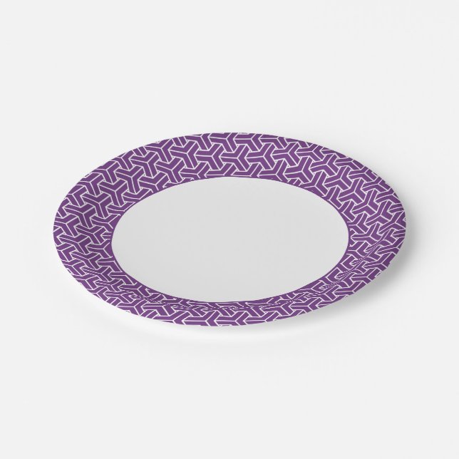 Oriental Purple White Ayame Japan Bishamon Pattern Paper Plates (Angled)