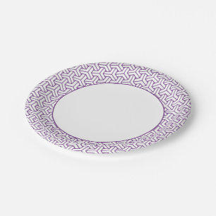Oriental Purple White Ayame Japan Bishamon Pattern Paper Plates