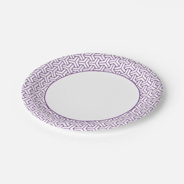 Oriental Purple White Ayame Japan Bishamon Pattern Paper Plates (Angled)