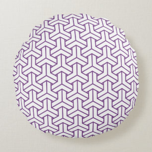 Oriental Purple White Ayame Japan Bishamon Pattern Round Pillow