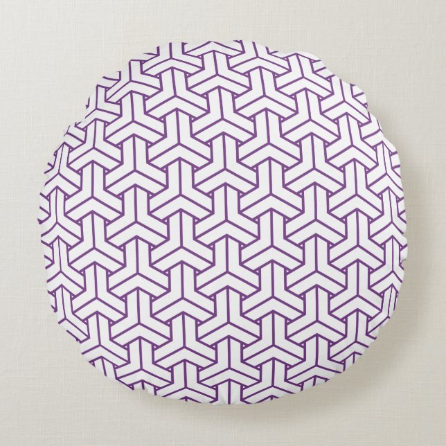 Oriental Purple White Ayame Japan Bishamon Pattern Round Pillow (Front)