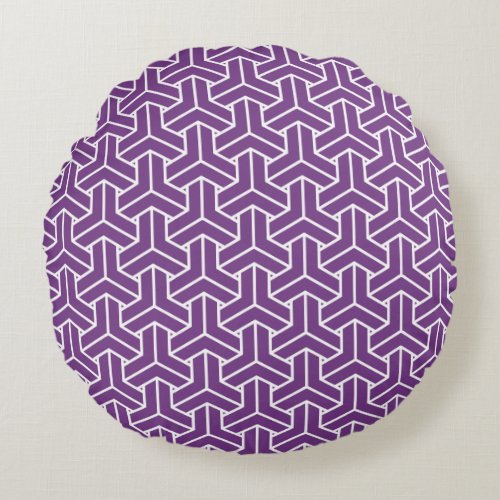 Oriental Purple White Ayame Japan Bishamon Pattern Round Pillow