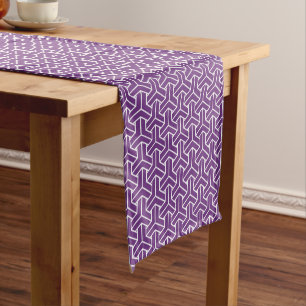 Oriental Purple White Ayame Japan Bishamon Pattern Short Table Runner