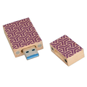 Oriental Purple White Ayame Japan Bishamon Pattern Wood Flash Drive
