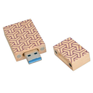 Oriental Purple White Ayame Japan Bishamon Pattern Wood Flash Drive