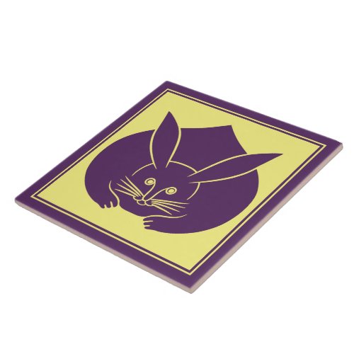 Oriental Purple Yellow Japan Rabbit Mon Vector Art Ceramic Tile