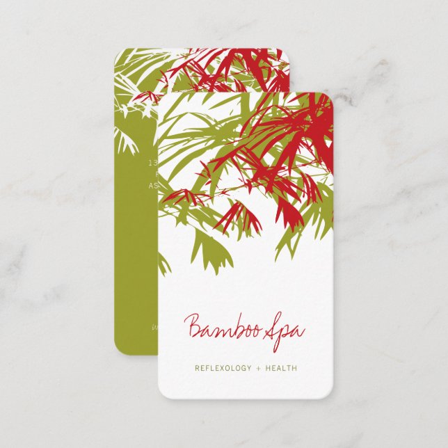 Oriental Red And Green Asian Bamboo Leaves Zen Spa Business Card (Front/Back)