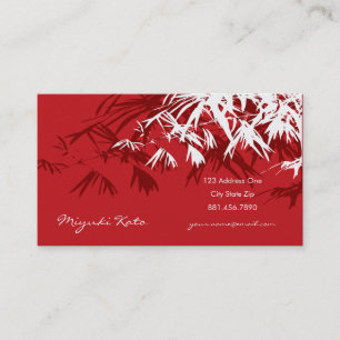 Oriental Red And White Bamboo Leaves Stylish Zen Business Card