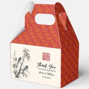 Oriental red flower bird Chinese wedding Favor Boxes