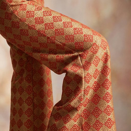 Oriental Red Gold Geometric Mosaic Tile Pattern Fabric