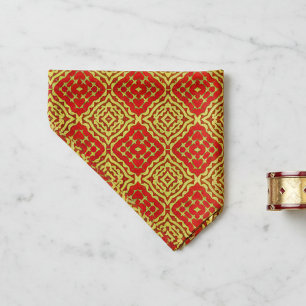 Oriental Red Gold Mosaic Geometric Tile Pattern Bandana