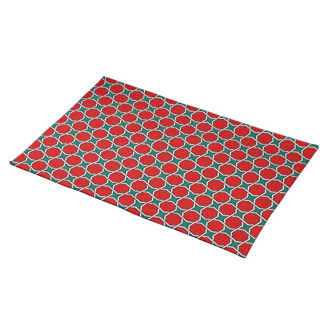 Oriental Red Green Arabic Egypt Geometric Pattern Cloth Placemat (On Table)