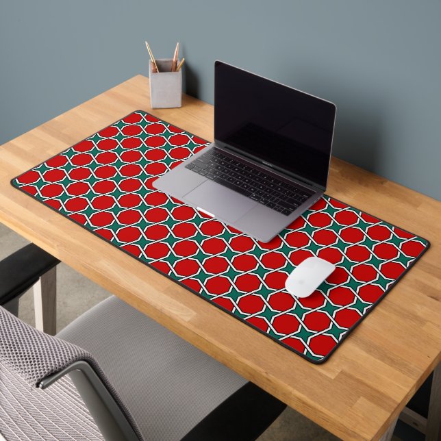 Oriental Red Green Arabic Egypt Geometric Pattern Desk Mat (Office 2)