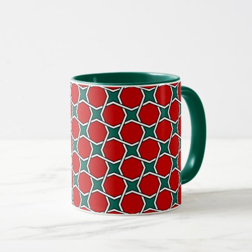 Oriental Red Green Arabic Egypt Geometric Pattern Mug